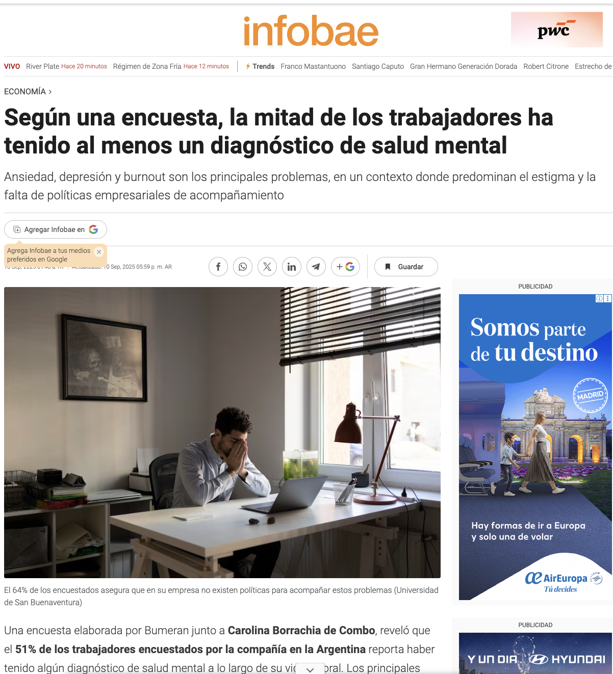 Encuesta sobre diagnósticos de salud mental en trabajadores de América Latina